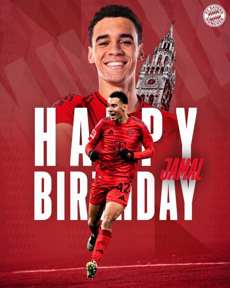  拜仁官方祝穆西亞拉22歲生日快樂，加盟至今出戰(zhàn)196次獲59球38助