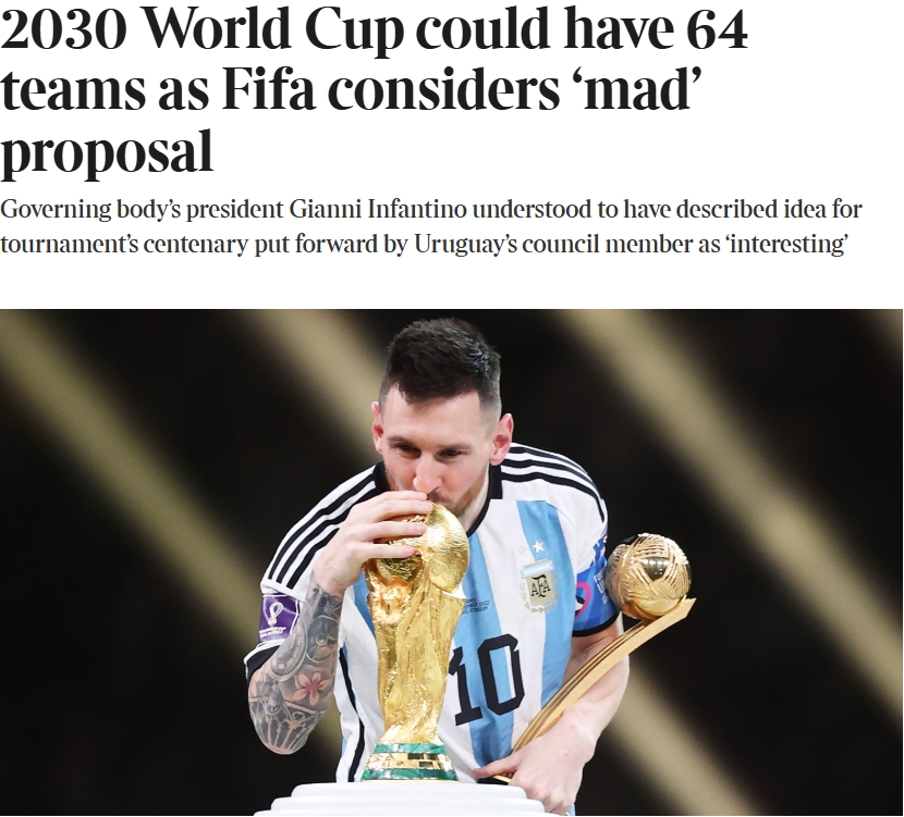  泰晤士：某官員稱2030世界杯擴軍64隊想法完全瘋狂，望盡快否決