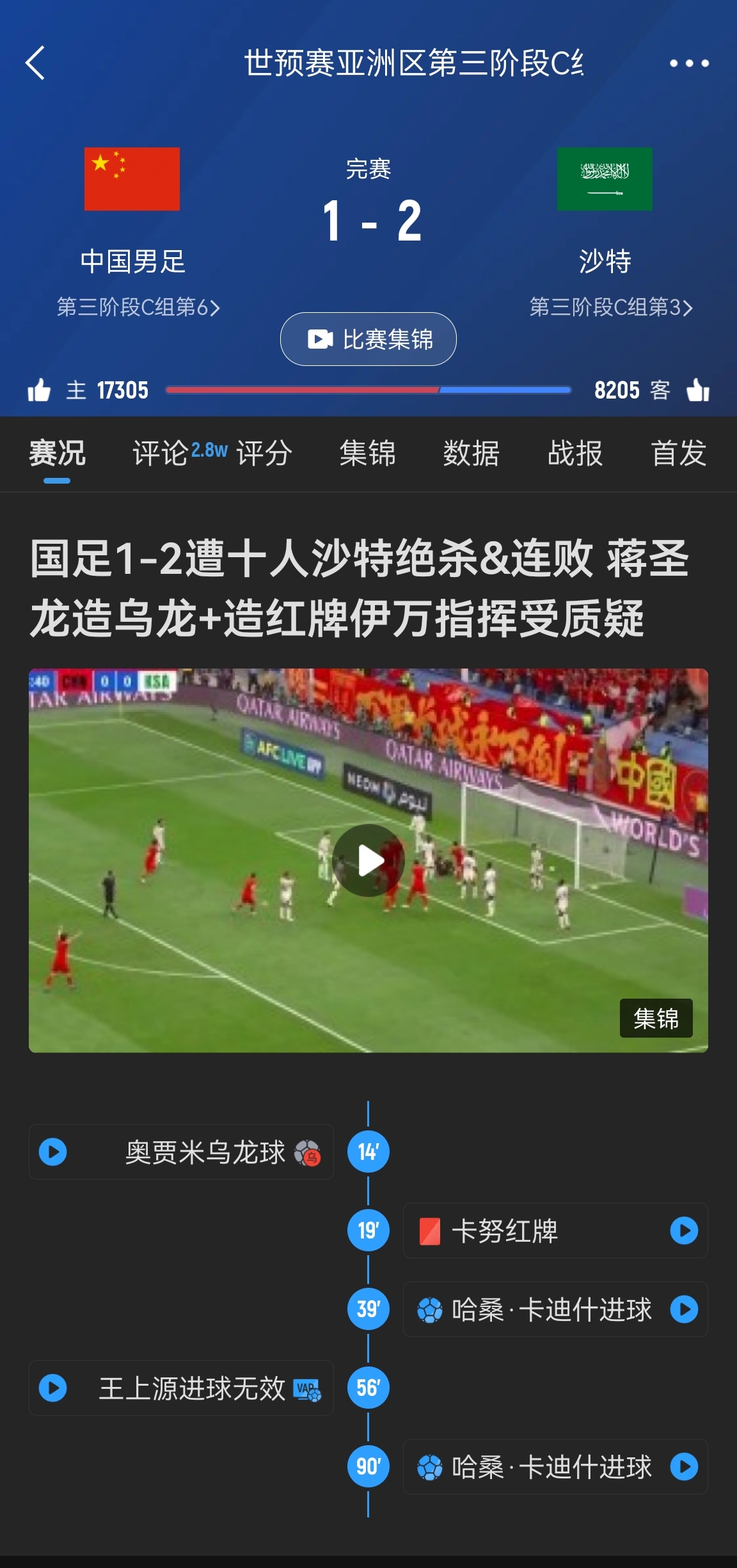  今天什么劇本？首戰(zhàn)沙特也是半場(chǎng)紅牌+蔣光太傷退，最后國(guó)足被翻