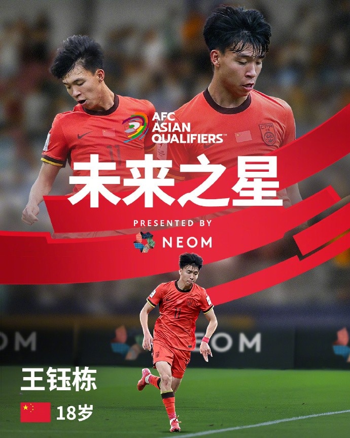  亞洲杯官方社媒發(fā)布王鈺棟個人海報：青年軍的旗幟，飄揚在前哨