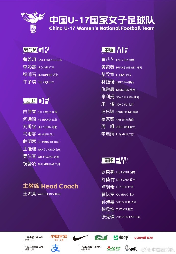  U17女足30人將在蘇州集訓(xùn)備戰(zhàn)世界杯，姜寧、朱挺擔(dān)任訓(xùn)練員
