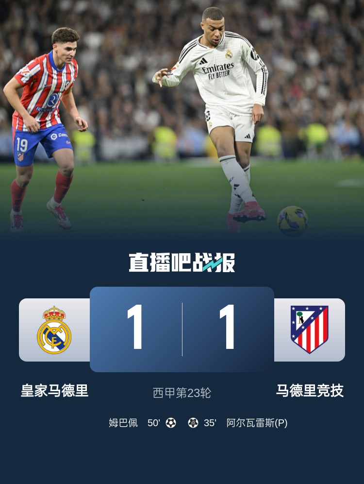  4平1負(fù)！皇馬聯(lián)賽對(duì)馬競(jìng)已5場(chǎng)不勝，4次戰(zhàn)成1-1